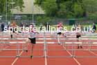 Girls Under-13s 70 metres hurdles, 2023 North Eastern Track and Field Champs., Middlesbrough Sports Village, Middlesbrough. Photo: David T. Hewitson/Sports for All Pics